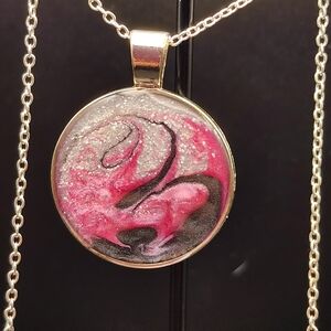 Artistic Pink and Silver Swirl Necklace